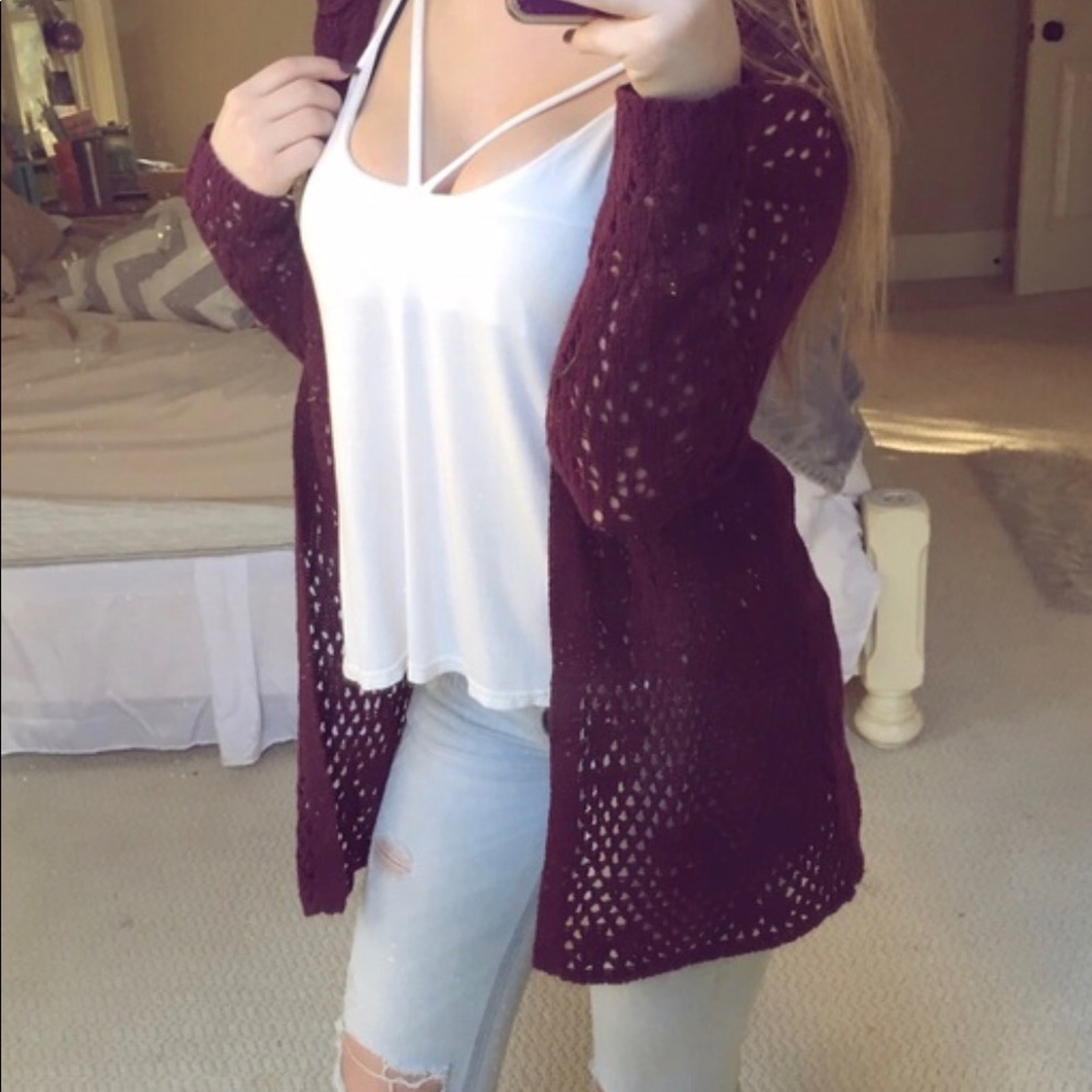 SOLD❗️Maroon Knit Hooded Cardigan